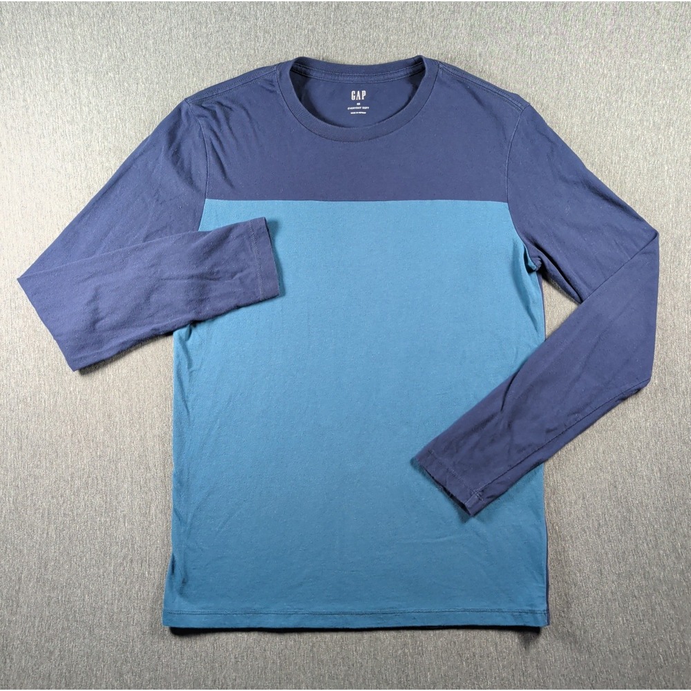 Gap Long Sleeve Colorblock T-Shirt Blue Navy Sz S Retro Everyday Soft Grunge EUC